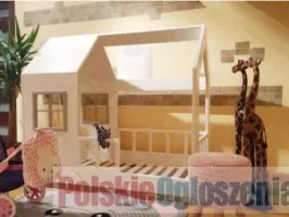 Łóżko domek Aster podwójne z dwoma szufladami oraz wysuwanym łóżkiem z drewna