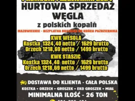 Hurtowa sprzedaż węgla z polskich kopalń MAZOWIECKIE